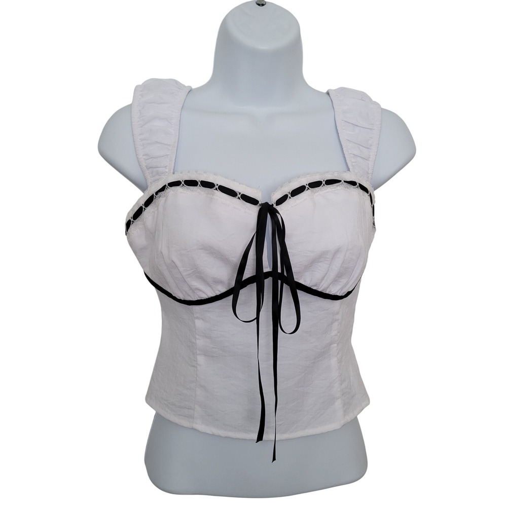 Y2K Sienna Sky White Babydoll Corset Top Women Medium Milkmaid Coquette Feminine